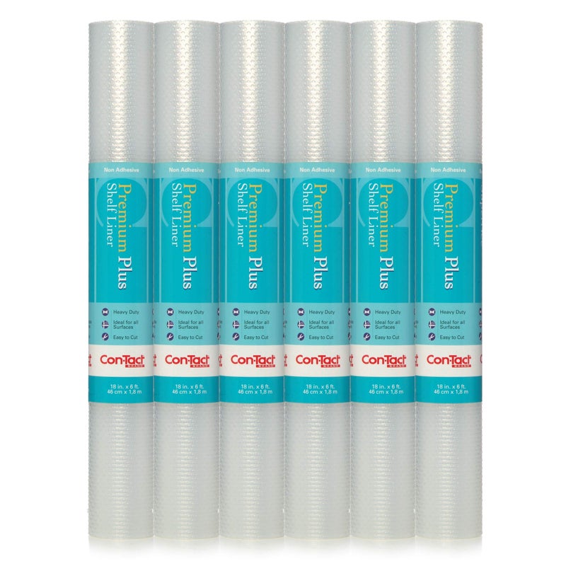 Con-Tact Brand Premium Plus Non-Adhesive Shelf Heavy Duty and Multi-Functional Drawer Liner, Protect and Organize Your Shelves and Drawers, 18" x 6', Nova Crystal Clear, Pack of 6 Rolls - Image 1